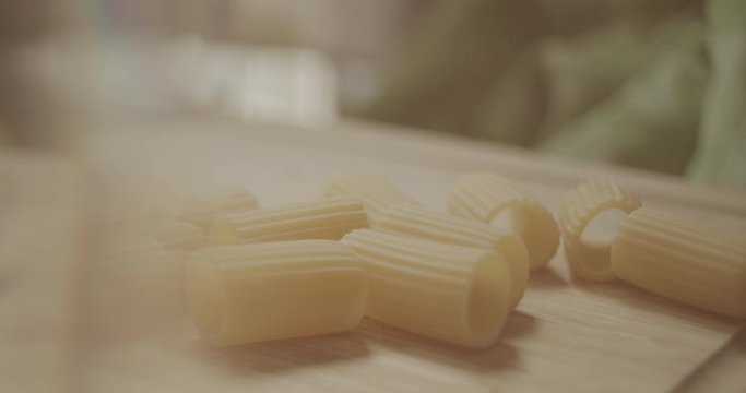 Raw pasta in a bowl