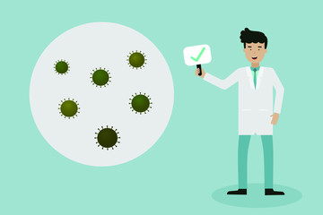 Virus covid 19 with a doctor, health care concept in cyan blue background presentation