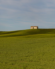 Small white stone building alone in a field in Andalucia Spain