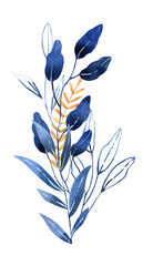 Hand painted watercolor illustration - bouquet, arrangement in classic blue shades