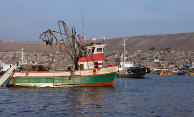 Fishingboats harbour Illo Peru
