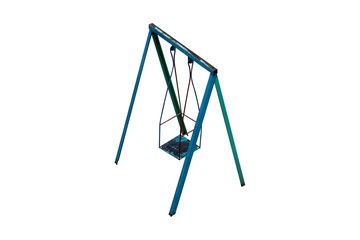 Old rusty abandoned metal swing isolated on white.