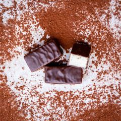 Marshmallow chocolate candy. Top view