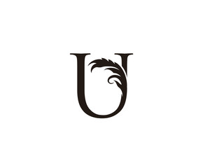 Vintage Letter U Logo. Classic U Letter Design Vector with Black Color and Floral Hand Drawn.