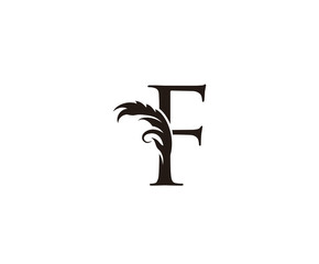 Vintage Letter F Logo. Classic F Letter Design Vector with Black Color and Floral Hand Drawn.