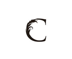 Vintage Letter C Logo. Classic C Letter Design Vector with Black Color and Floral Hand Drawn.