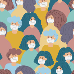 crowd of masked men, protection from coronavirus