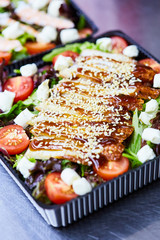 Vegetable salad with smoked eel. Japanese food