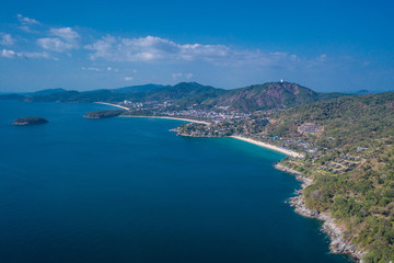 Fototapeta na wymiar Aerial drone view of tropical Kata Noi Beach area in Phuket, Thailand