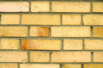 Détail de mur de briques jaunes.