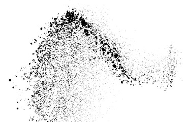 Explosion black grainy texture isolated on white background. Dust overlay. Dark noise granules. Digitally generated image. Vector design elements. Illustration, Eps 10.