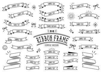 Hand drawn ribbon banner and frame set (simple line)
