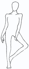 Female pose for photos. Linear illustration on a white background.