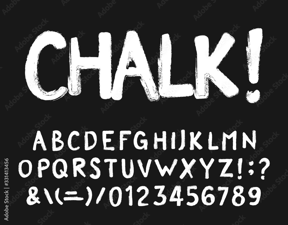 Fototapete chalk alphabet font. hand drawn messy letters, numbers and symbols. stock vector typescript for your
