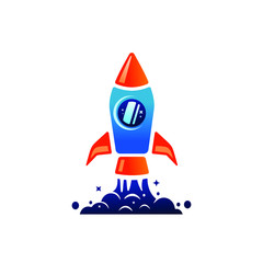 launched rocket illustration on trendy colorful cartoon style