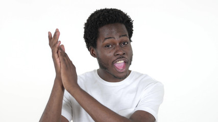 Clapping Casual African Man Applauding Isolated on White Background