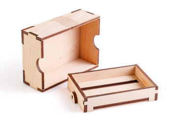 Wooden soap dish isolated on a white background . Packaging box for soap and solid shampoo.