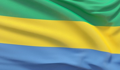 Waving national flag of Gabon. Waved highly detailed close-up 3D render.