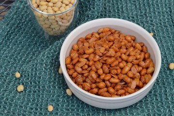Kacang Kedelai Goreng or Fried Soybeans. Indonesian snacks or toppings. Indonesian Street Food