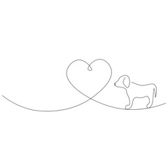 Puppy dog heart love line drawing vector illustration