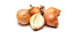 fresh bulbs of onion on a white background