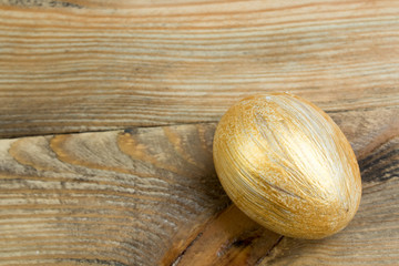 Happy Easter. Painted eggs on wooden table. Top view.