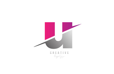 U pink and grey letter logo alphabet icon design for company and business