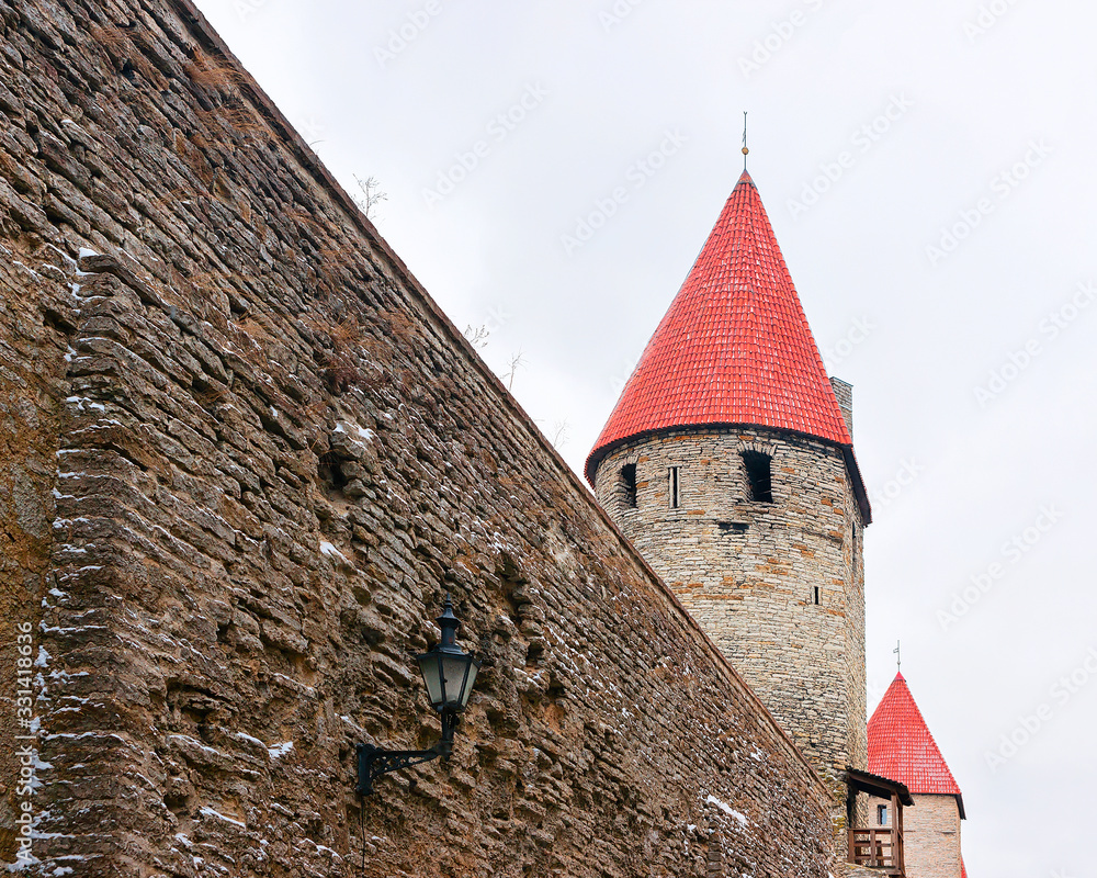 Wall mural Defensive wall and towers of Old town of Tallinn