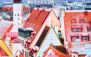 Red roofs of houses at Old town of Tallinn
