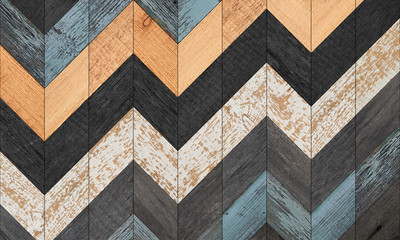 Shabby wooden wall with zigzag pattern. Weathered barn boards texture for background.