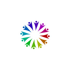 Obraz premium Design icon, people colorful. Rainbow people in circle, on white