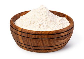 bowl of flour on white background