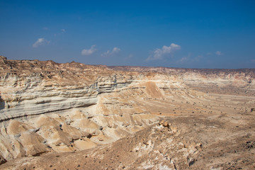 Top view of Canyon Wadi Ash Shuwaymiyyah along the coastal road to Salalah in Oman