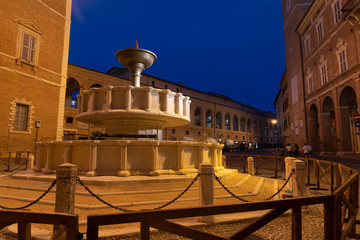 Fabriano, Marches, Italy: historic buildings by night