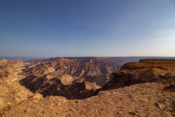 view through Canyon to the ocean along the coastal road to Salalah in Oman