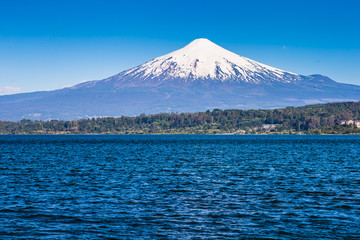 volcano osorno viewpoints blue water cabulco villarica chile volcan thaw river snow on top chile...