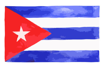 Watercolor vector illustration of flag of Cuba in red and blue ink