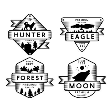 Flying Eagle and Hunter, Moon and Forest Set Logo