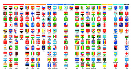 世界の国旗 - 角丸四角ピン | National flag - Rounded corners pin ◆ アジア39ヶ国・ヨーロッパ41ヶ国・北アメリカ23ヶ国・南アメリカ12ヶ国・アフリカ54ヶ国・NIS12ヶ国・オセアニア16ヶ国・その他11　合計208種類