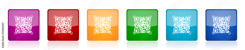 Aufkleber Qr code icon set, shopping colorful square glossy vector illustrations in 6 options for web design and mobile applications