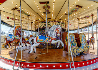 Children's carousel horse at the April Fair ((Feria de Abril), Seville Fair (Feria de Sevilla), Andalusia, Spain