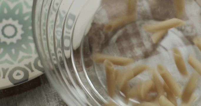 Raw pasta in a bowl