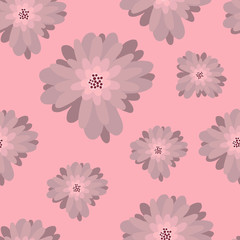 Seamless floral pattern. Abstract spring print. Flowers on a pink background in cartoon style. Stock windy illustration