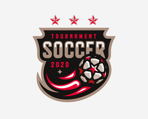Soccer logo design. Football emblem tournament template editable for your design.