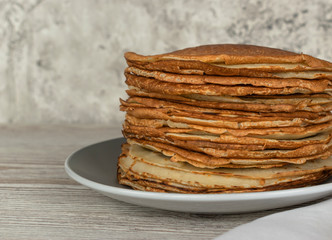 Homemade thin fresh crepes for breakfast or dessert. Close up
