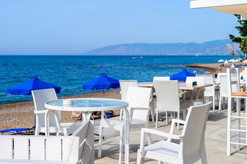 Fototapeta na wymiar cafe on the beach of the Mediterranean Sea in Cyprus