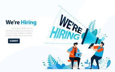 People Looking For Employees With Words We're Hiring, Concept Vector Ilustration. Can Use For Landing Page, Template, Ui, Web, Mobile App, Poster, Banner, Flyer, Background, Website, Advertisement