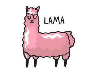 vector illustration of Llama, Alpaca, logo, stylization, pink color