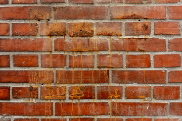 Wall of natural brown color clay brick on dirty background