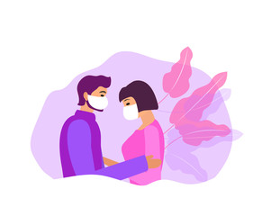 couple of lovers guy and a girl in protective masks. coronavirus concept. Vector illustration